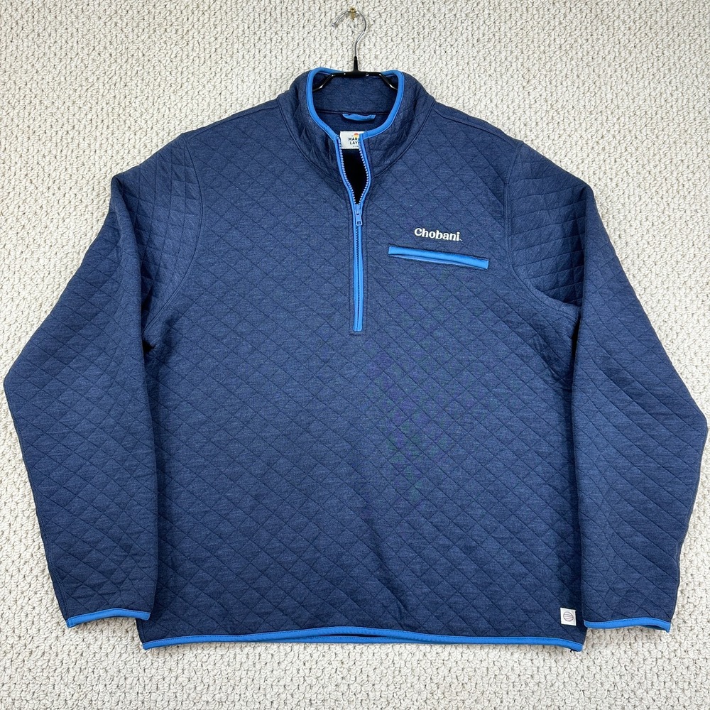 Marine Layer Corbet 1/4 Zip Pullover Mens XL Navy Quilted Sweatshirt Logo